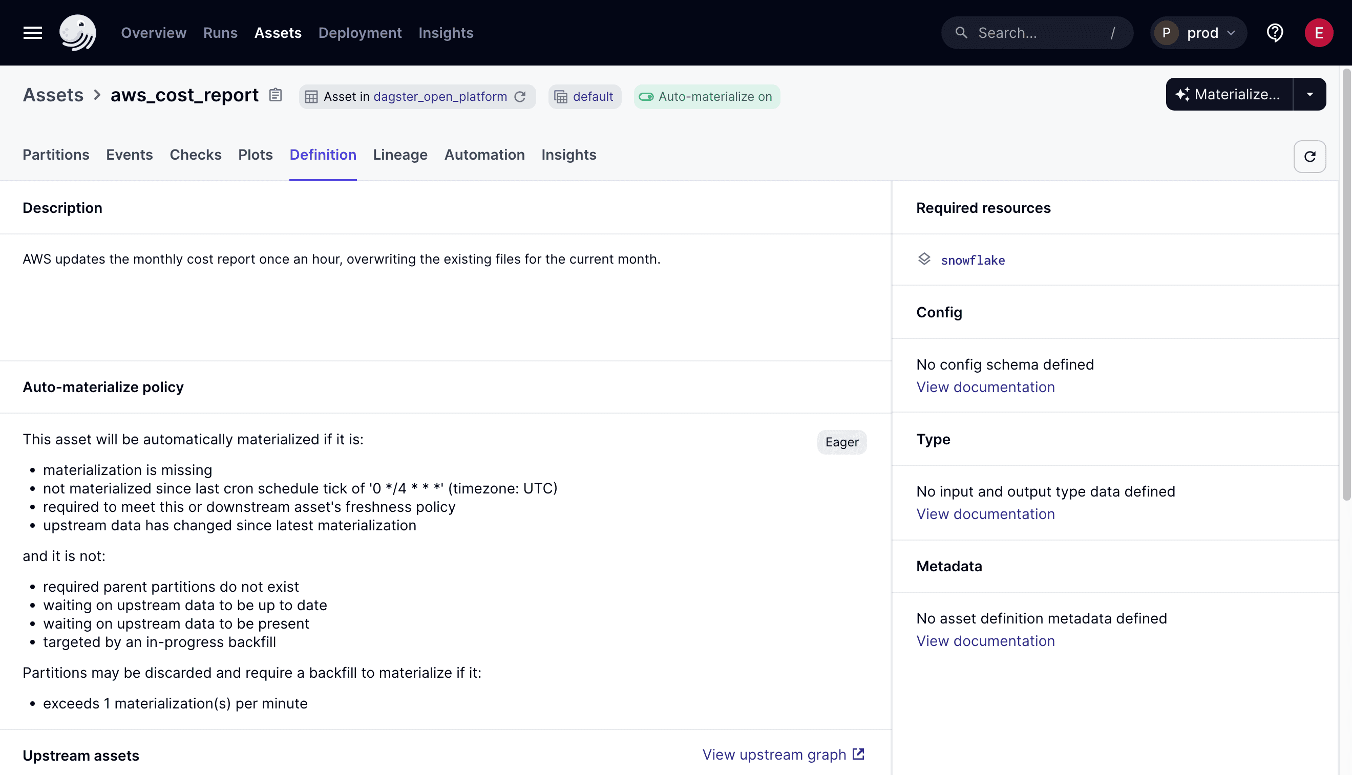 Asset details page in the UI